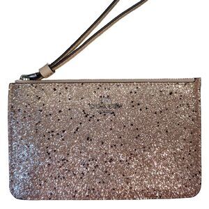 COACH Star Glitter Leather Wristlet Wallet Metallic Gold Sparkle 7"